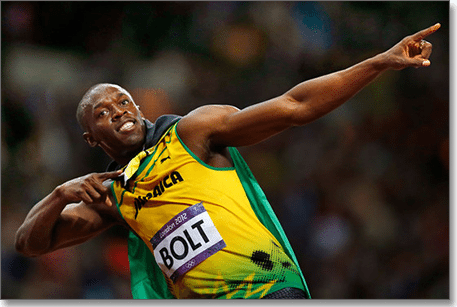 Usain Bolt celebrates another victory Usain Bolt celebrates