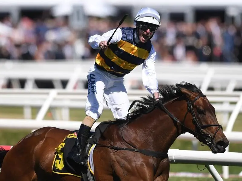 Luke Nolan reacts after riding Aloisia to victory