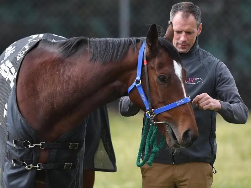 Trainer Iain Jardine with Nakeeta at Werribee racecourse