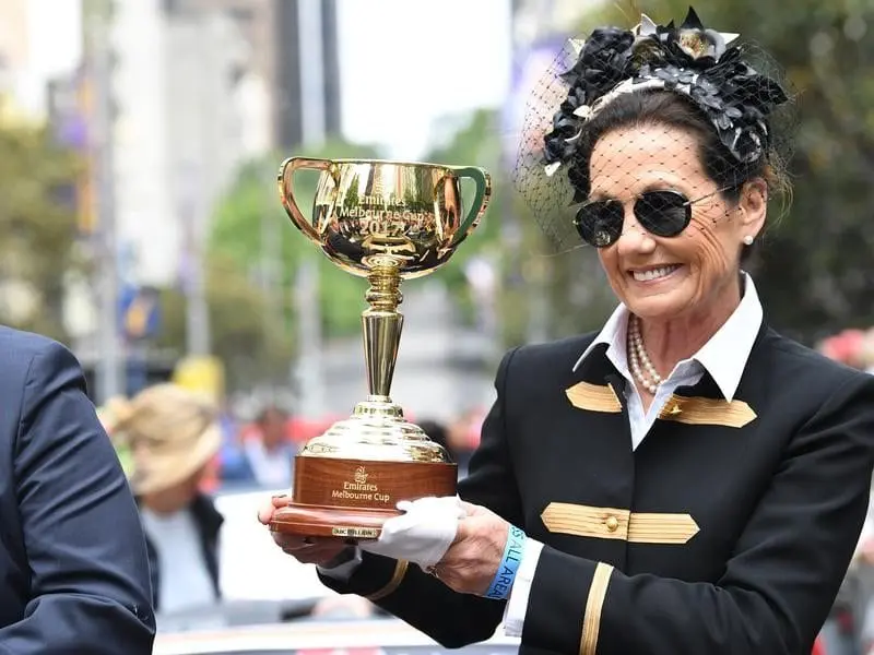 Victoria Racing Club chairwoman Amanda Elliott with the Melbourne Cup