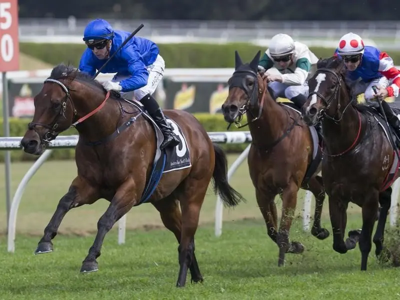 Viridine is rated a leading chance to win The Galaxy for Godolphin and jockey Brenton Avdulla. (AAP Image/Craig Golding)