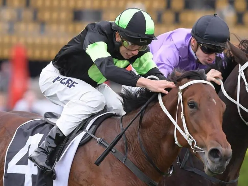 Jockey Jean Van Overmeire rides Brook Magic to win race 3 at Randwick