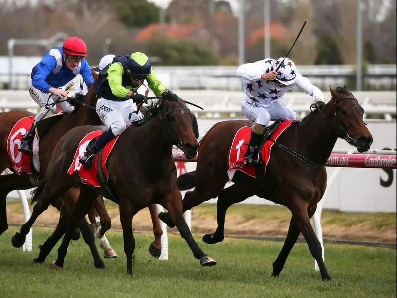 Sunlight (right) wins this Quezette Stakes.