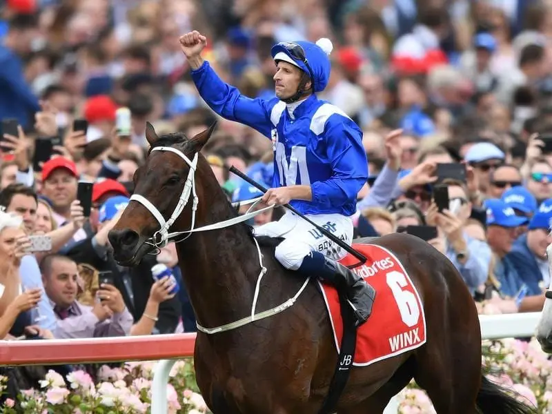 Jockey Hugh Bowman reacts after riding Winx.