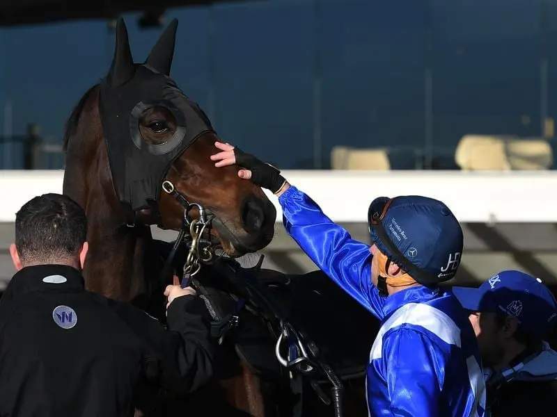 Champion Winx has pleased her jockey Hugh Bowman in a barrier trial at Rosehill. winx