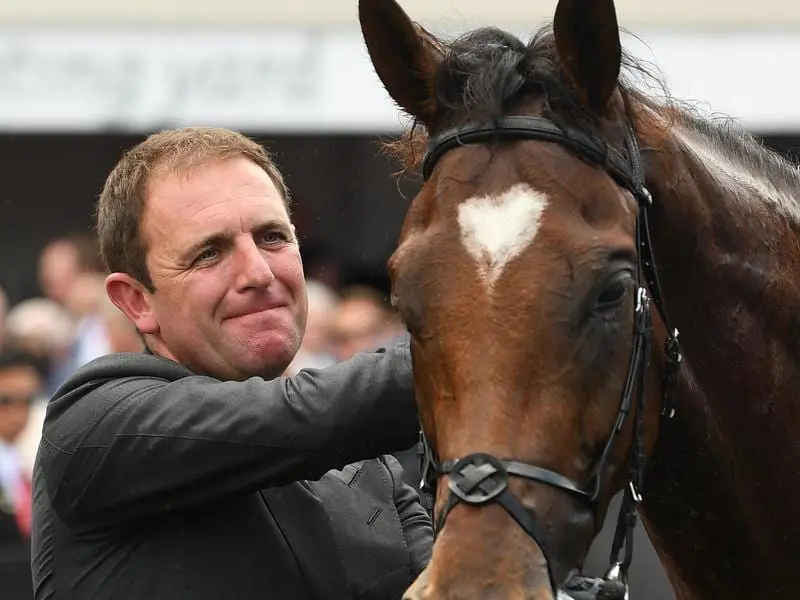 Trainer Charlie Appleby and Melbourne Cup winner Cross Counter