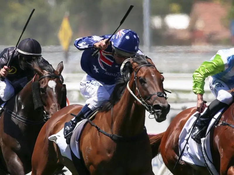 Damien Oliver rides Crack the Code to victory in race 1 at Caulfield