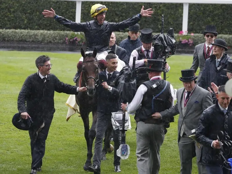 Frankie Dettori has ridden Crystal Ocean to win the G1 Prince of Wales' s Stakes at Royal Ascot. frankie dettori