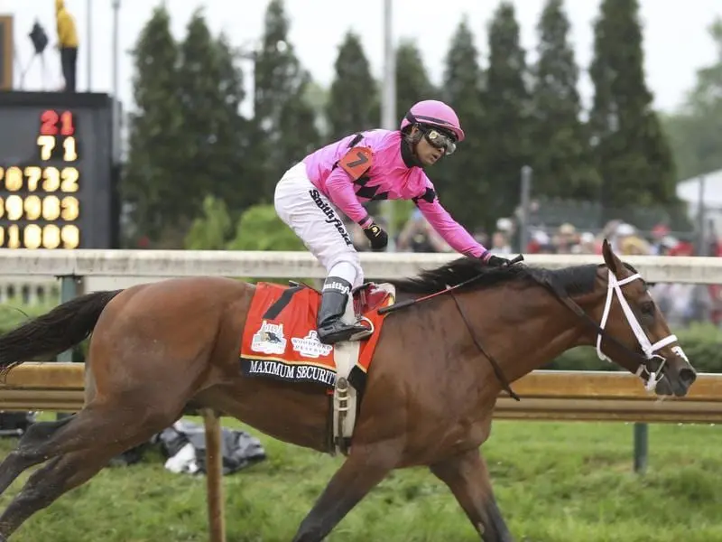 Maximum Security has been beaten at his first start since his Kentucky Derby disqualification. maximum security