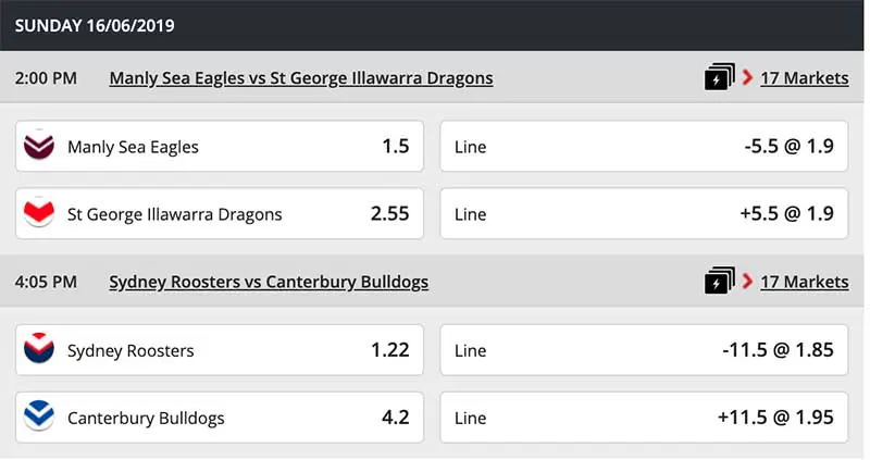 nrl betting round 14 sunday matches
