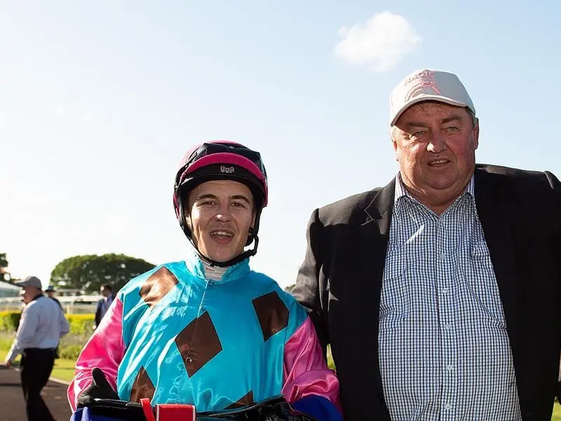 Jockey Luke Tarrant (left) and trainer Kevin Kemp.