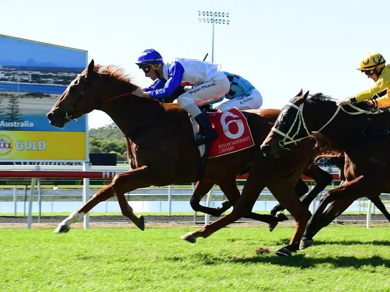 Tabcorp believes UBET was entitled to withhold an alleged $11m in fees from RQ last year. Jockey Ryan Plumb rides Sofie's Gold.