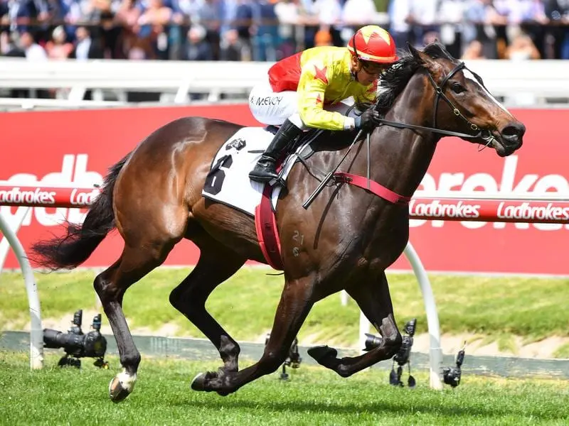 California Zimbo has won the Thoroughbred Club Stakes at Caulfield.