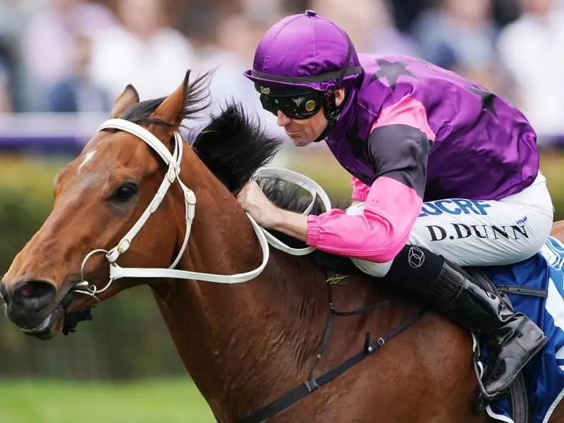 Rich Itch wins the Paris Lane Stakes at Flemington.