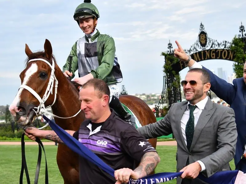 Kings Will Dream returns to scale after the Turnbull Stakes.