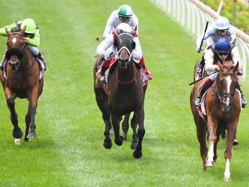 Jockey Fred Kersley rides Ryan's Fender to victory (right)