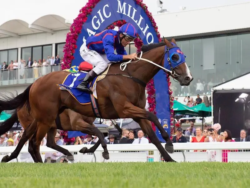 He'll Haunt Us wins the $250,000 Magic Millions Maiden.