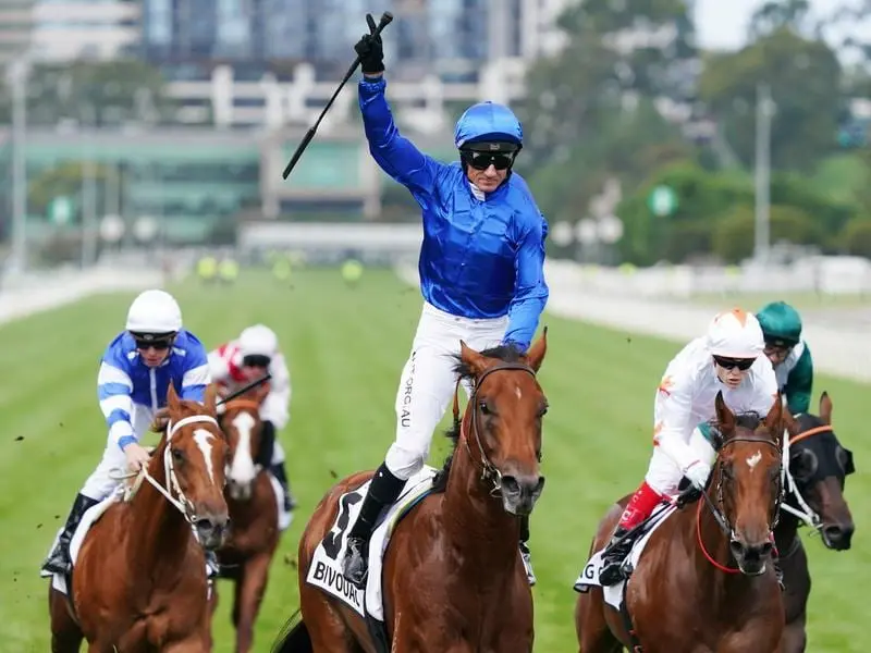 Bivouac wins the Newmarket Handicap at Flemington.