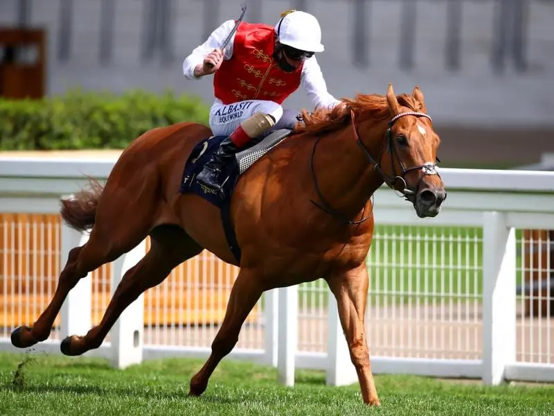 Adam Kirby has ridden Golden Horde to an emphatic victory in the Commonwealth Cup at Royal Ascot. Adam Kirby riding Golden Horde