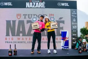 Justine Durpont and Clement Roseyro WSL Nazaré Big Wave