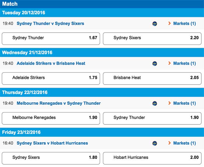 BBL Round 1 betting