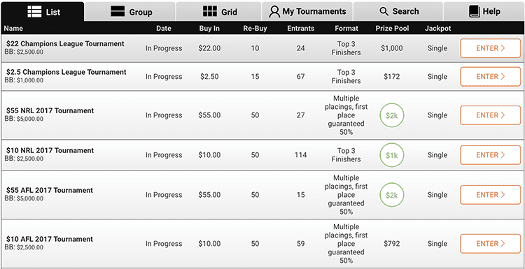 Topbetta tournaments