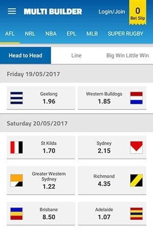 Multi Builder on Sportsbet Android app