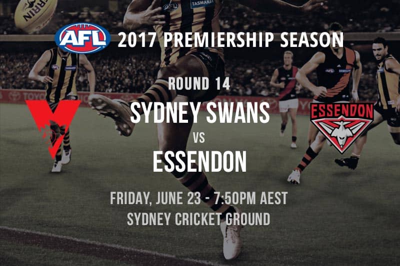 Sydney Swans vs. Essendon AFL betting tips Round 14, 2017