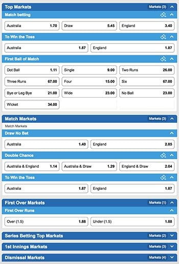 First Test Ashes betting