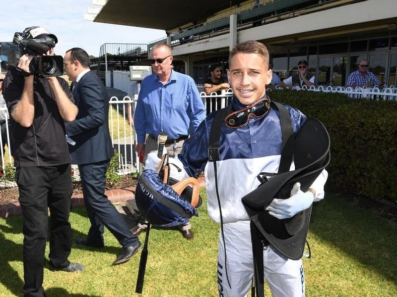 Bruce Hill hopes his apprentice Jag Guthmann-Chester's Sandown win repeats at the Gold Coast. jag guthmann-chester