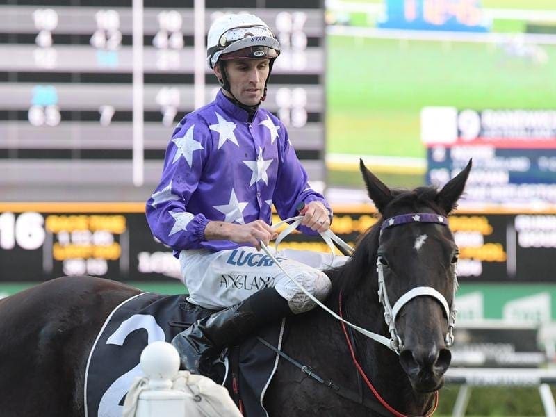 Tye Angland has ridden Noire to victory in the Australian Turf Club Sprint at Randwick. Jockey Tye Angland returns to scale.