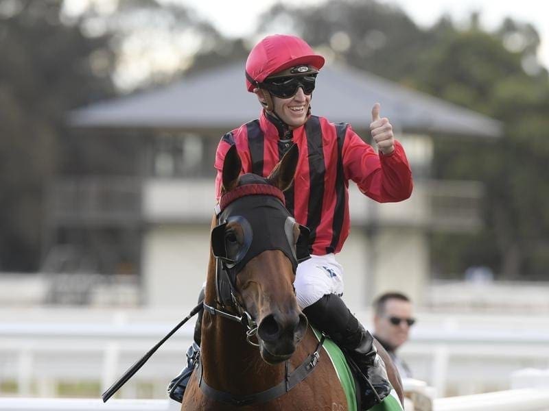 Three-year-old Sweet Victory will take on the Ascot Restaurant Sale Handicap at Rosehill. Jockey Joshua Parr returns to scale on Sweet Victory
