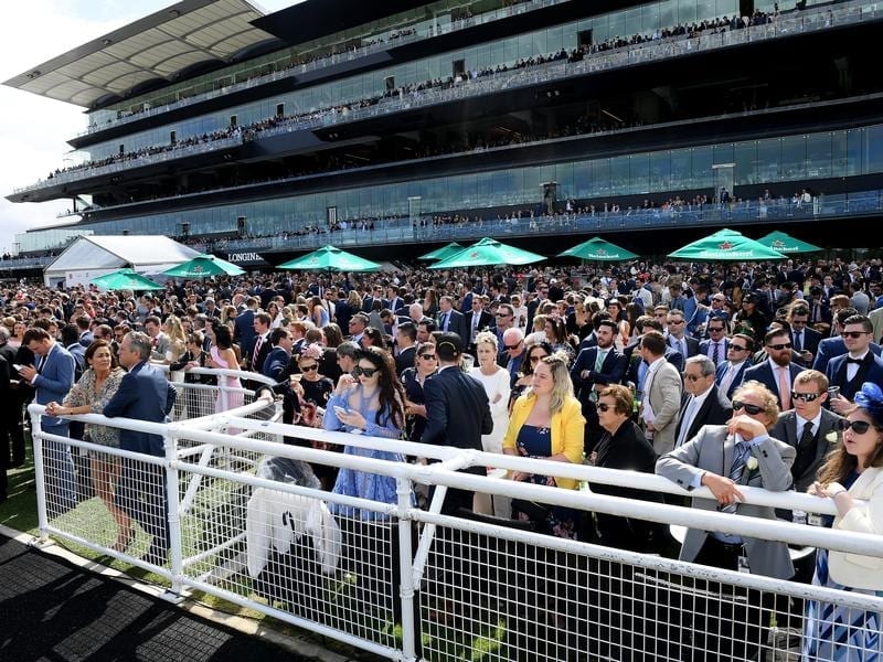 Racing fans at Randwick racecourse on Everest Day.