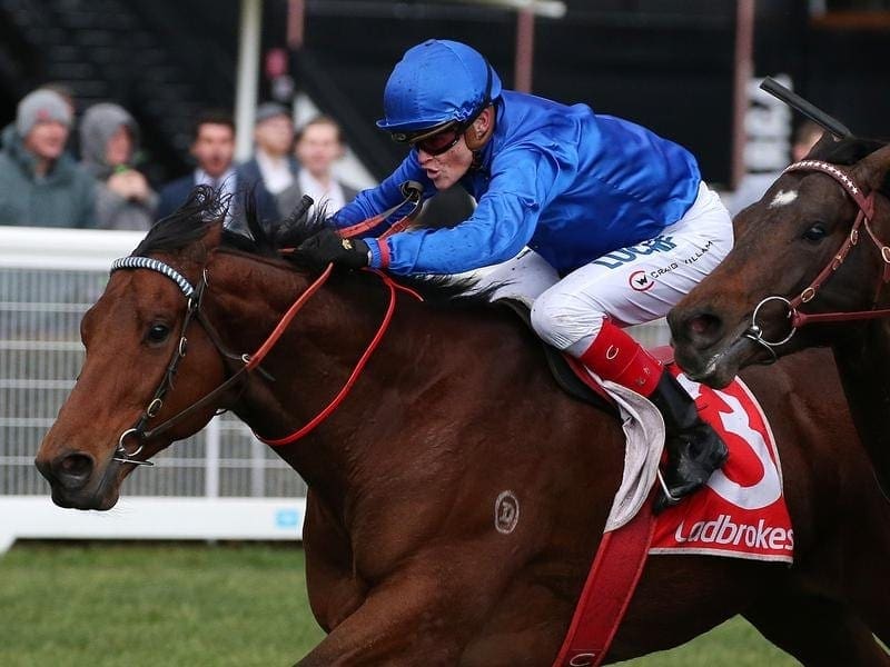 Osborne Bulls (blue) will replace Godolphin stablemate Home Of The Brave in the $13 million Everest. osborne bulls