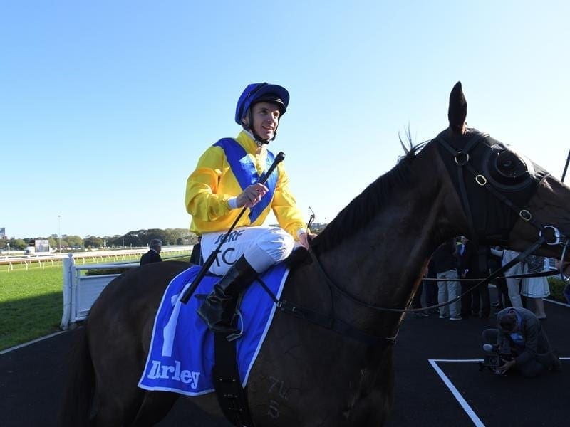 Oohood is a maiden no more after claiming the Group One Flight Stakes at Randwick. Tim Clarke and Oohood.