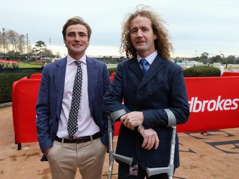 Trainers David Eustace (l) and Ciaron Maher (r) have high hopes for Wall Of Fire at Randwick. wall of fire