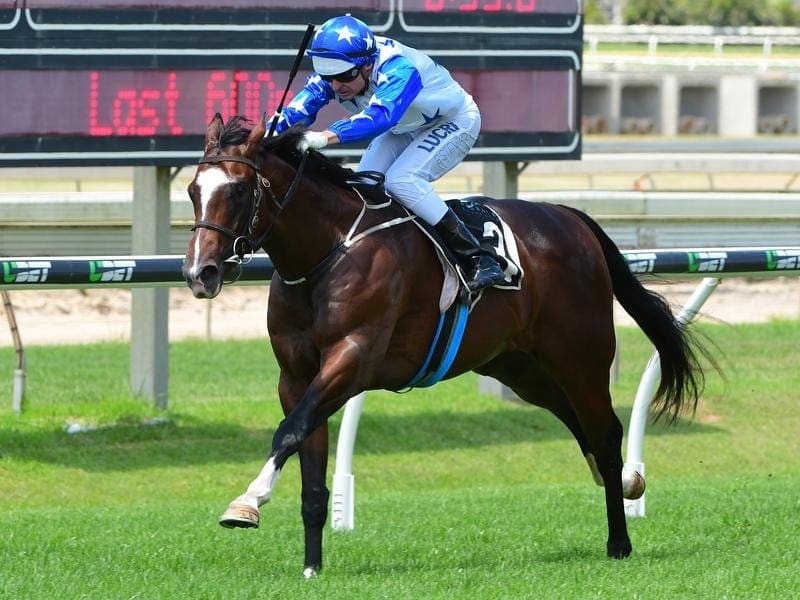 Neptune's Spear led throughout to win the Novotel Brisbane Airport Handicap at Doomben. Brad Stewart rides Neptune's Spear to victory in race 2 at Doomben