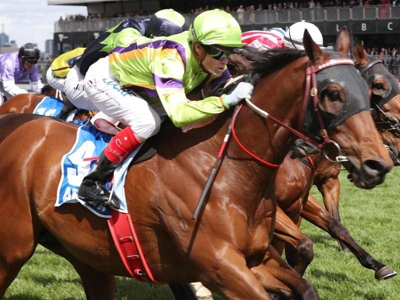 Thermal Current has produced a VRC Oaks day upset, winning a Listed 1000-metre sprint at Flemington. Thermal Current.