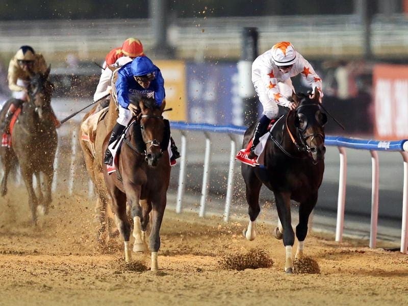 Thunder Snow (l) has beaten Gronkowski to win his second Dubai World Cup for Sheikh Mohammed. thunder snow