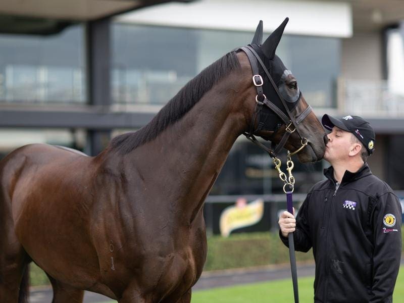 Winx and her strapper Umut Odemislioglu the day after her final race at Randwick. winx