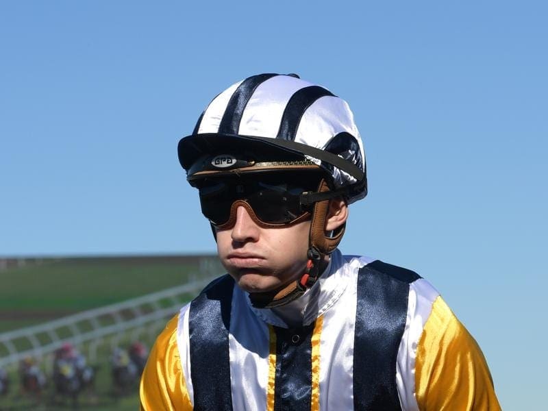 Jockey Jason Collett has guided Queensland Derby favourite Nobu to a lead-up win at Randwick. Jason Collett.