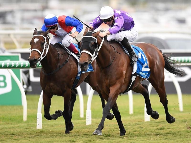 Invincibella (right) has given James McDonald a first and Chris Waller a record 18th Group One win. Jockey James McDonald rides Invincibella to victory