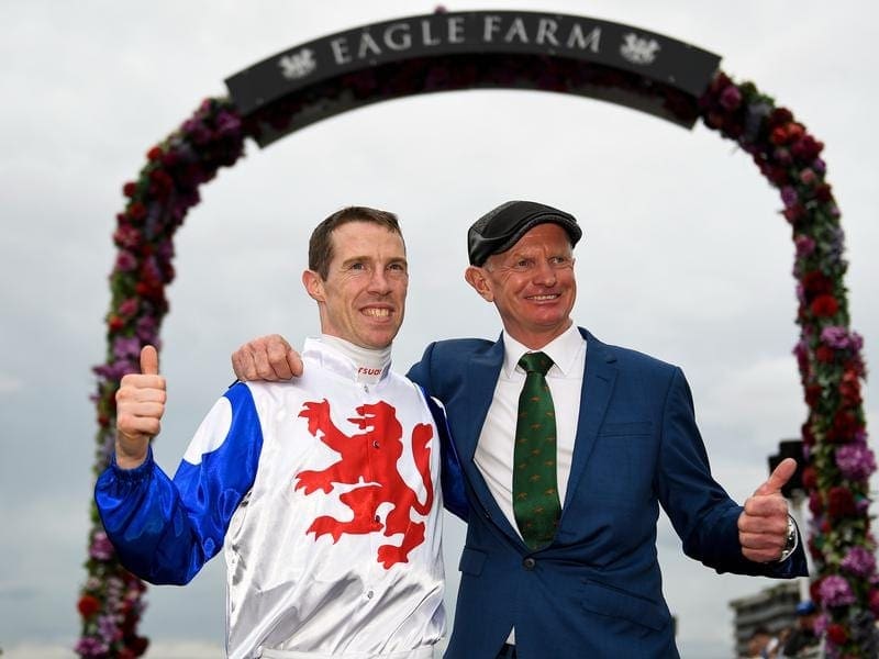 The BRC wants to move the Qld Derby won most recently by Mr Quickie trained by Phillip Stokes (r). queensland derby