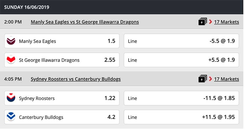 nrl betting round 14 sunday matches