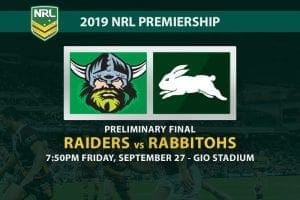 Raiders vs Rabbitohs preliminary final odds